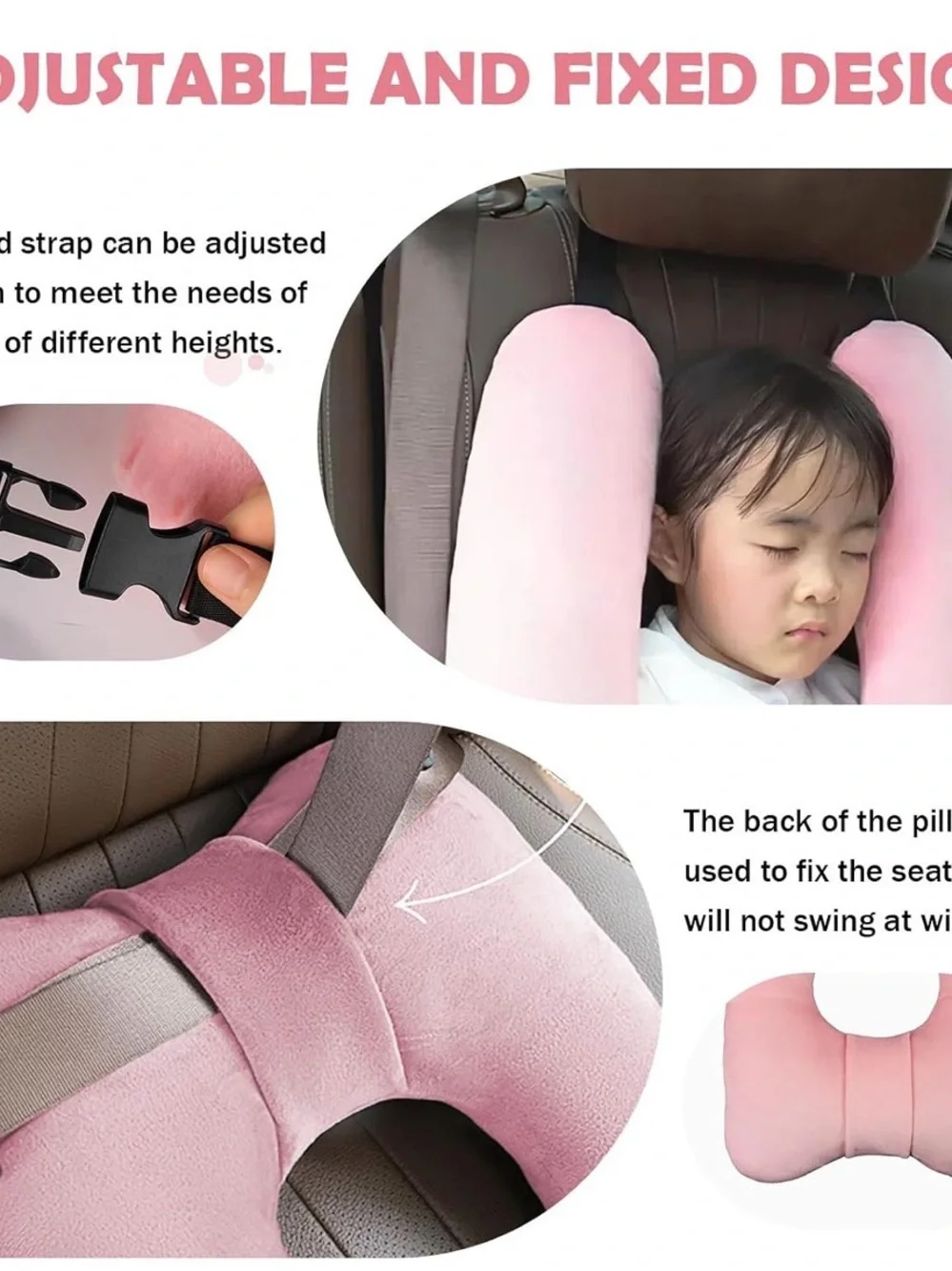Plush Pink Kids Neck Pillow with Cute Animal Face
